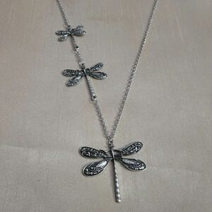 Asymmetrical 3 charm dragonfly boho necklace